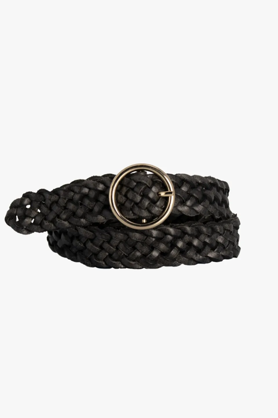 Loop Leather Catrina Black Braided Leather with Gold Circle Buckle Belt