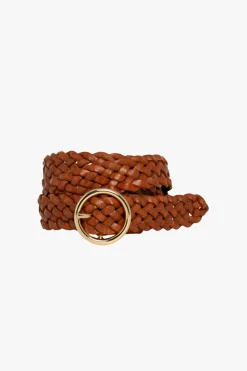 Loop Leather Catrina Brown Braided Leather with Gold Circle Buckle Belt