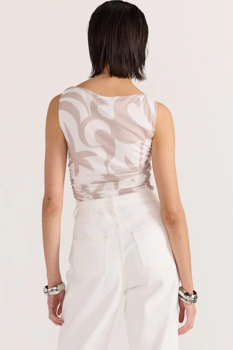 Staple The Label Celeste Beige Floral Mesh Top