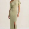 Mon Renn Celeste Sage Off Shoulder SS Knit Maxi Dress