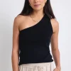 Stories be Told Celestial Black Rib One Shoulder Tank
