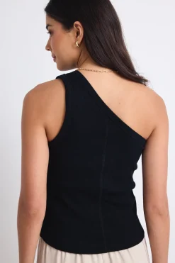 Stories be Told Celestial Black Rib One Shoulder Tank