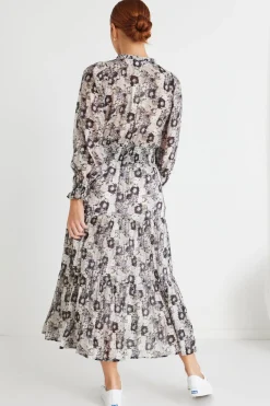 Ivy + Jack Charlie Lilac Garden LS V Neck Tiered Maxi Dress
