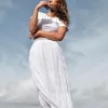 Ivy + Jack Charming White Cotton Shirred Tiered Maxi Skirt