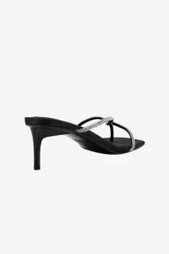Solsana Chrissy Black Crystal Thin Strap Mule Heel
