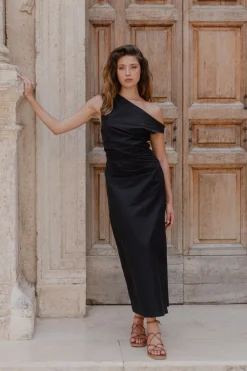 Stories be Told Classified Black Off Shoulder Tuck Maxi Dress