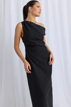 Stories be Told Classified Black Off Shoulder Tuck Maxi Dress