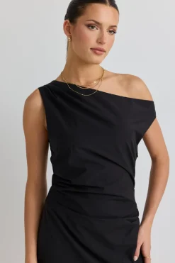 Stories be Told Classified Black Off Shoulder Tuck Maxi Dress