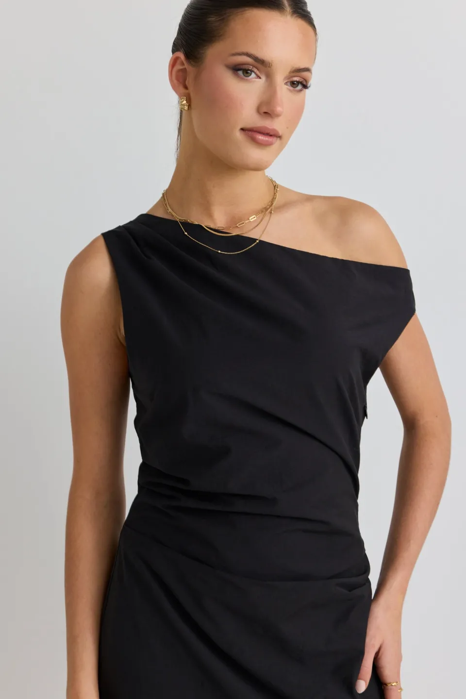 Stories be Told Classified Black Off Shoulder Tuck Maxi Dress