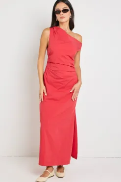 Stories be Told Classified Cherry Off Shoulder Tuck Maxi Dress