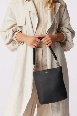 Saben Claudette Black Knotted Handle Leather Shoulder Bag