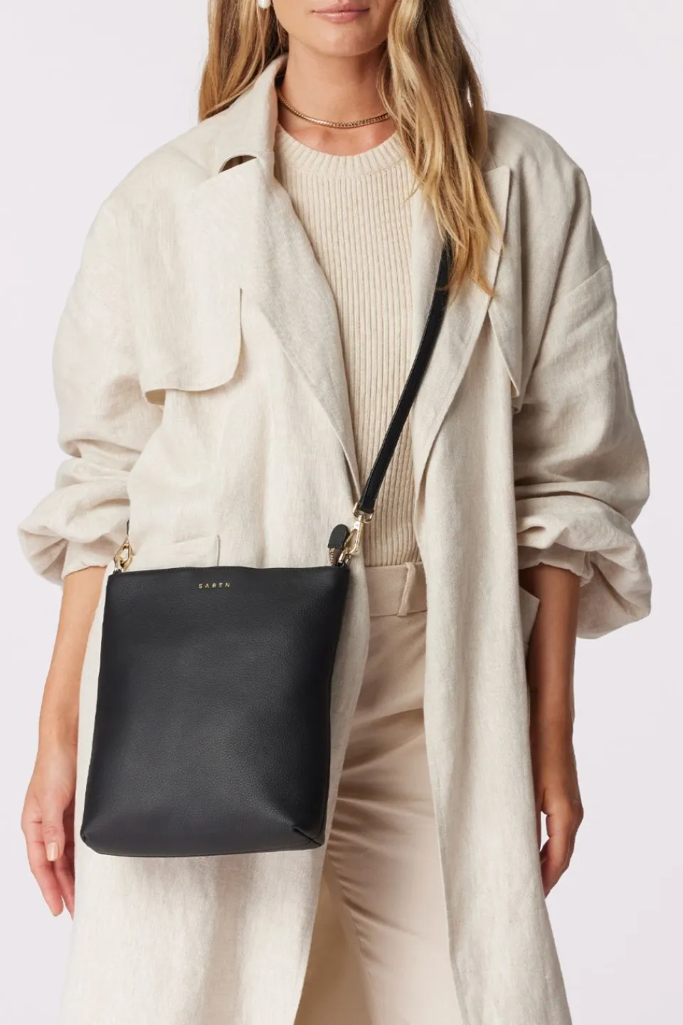 Saben Claudette Black Knotted Handle Leather Shoulder Bag