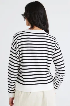 Among the Brave Clear Breton White Black Stripe Crew Neck Jumper