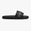 Solsana Cleo Black Leather Slide with Gold Charms
