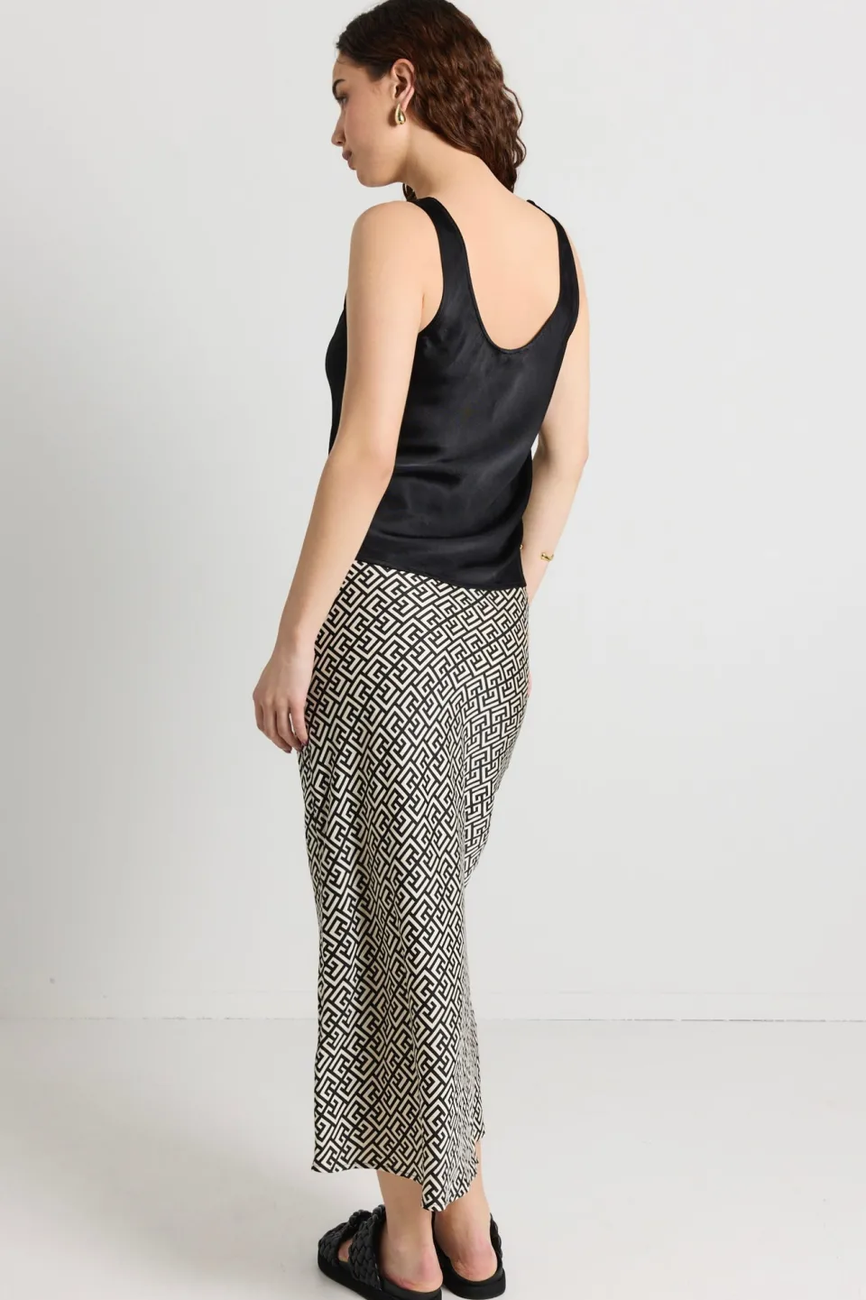 Among the Brave Cleo Geometric Satin Bias Cut Midi Skirt
