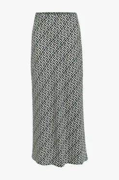Among the Brave Cleo Geometric Satin Bias Cut Midi Skirt