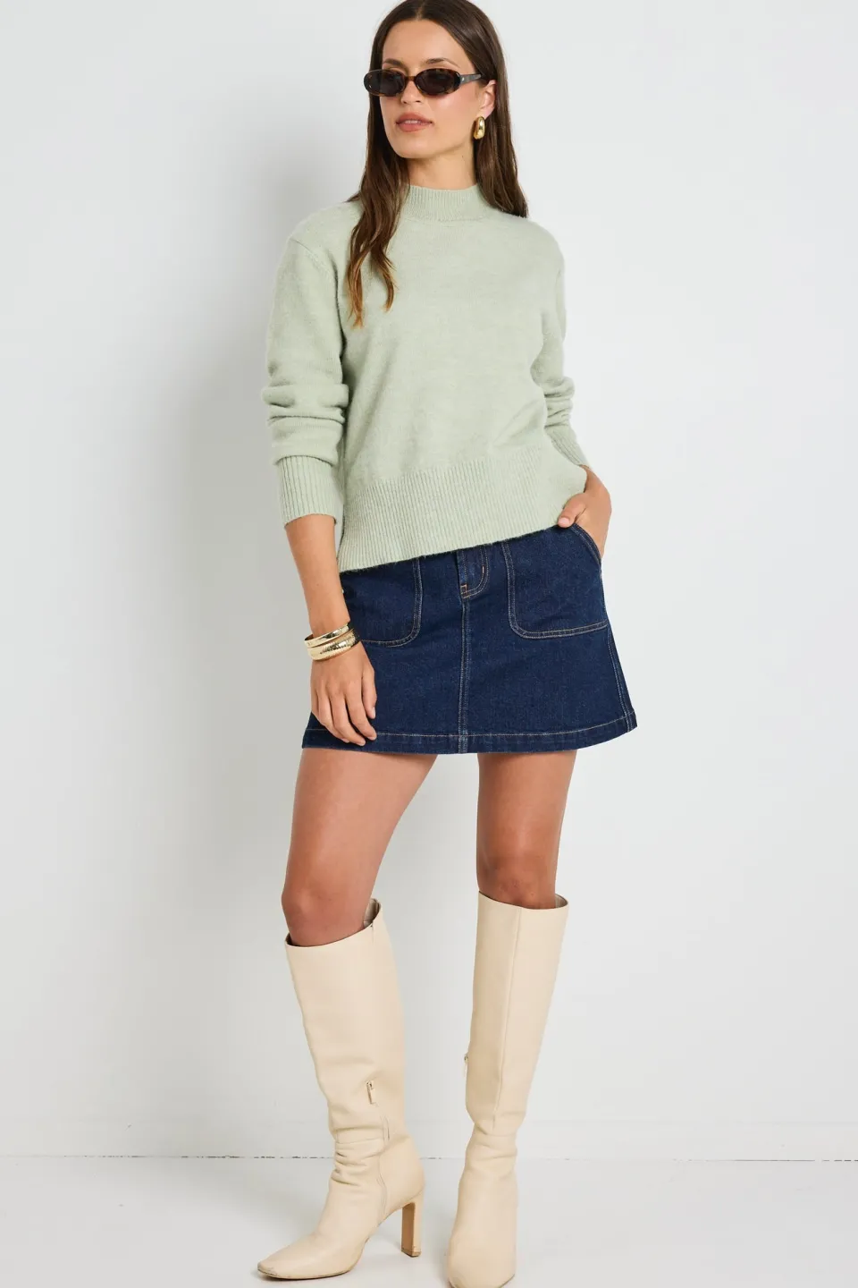 Ivy + Jack Cloud Sage Funnel Neck Knit Jumper