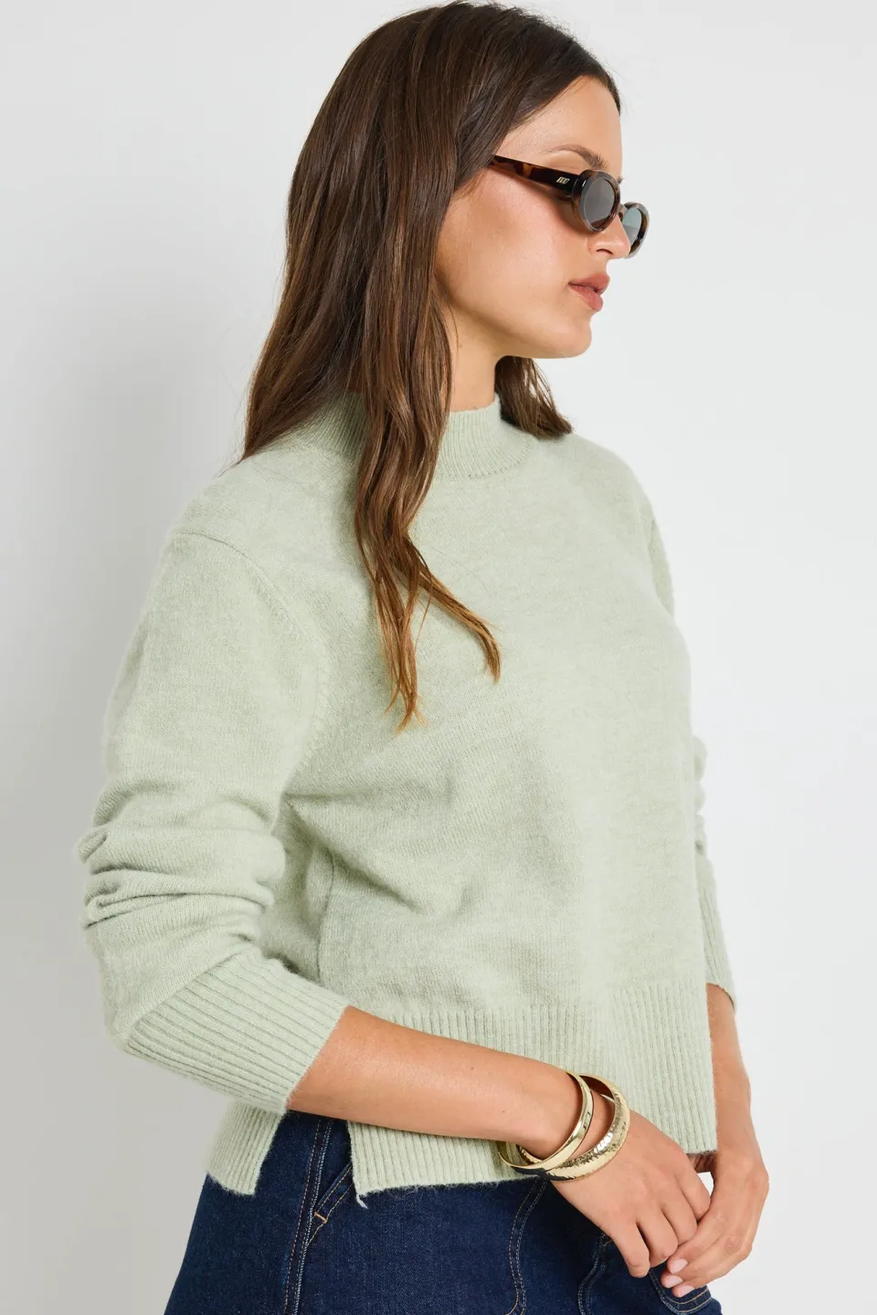 Ivy + Jack Cloud Sage Funnel Neck Knit Jumper