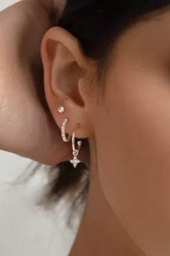 Murkani Clover Diamante Sterling Silver Hoop EOL Earrings