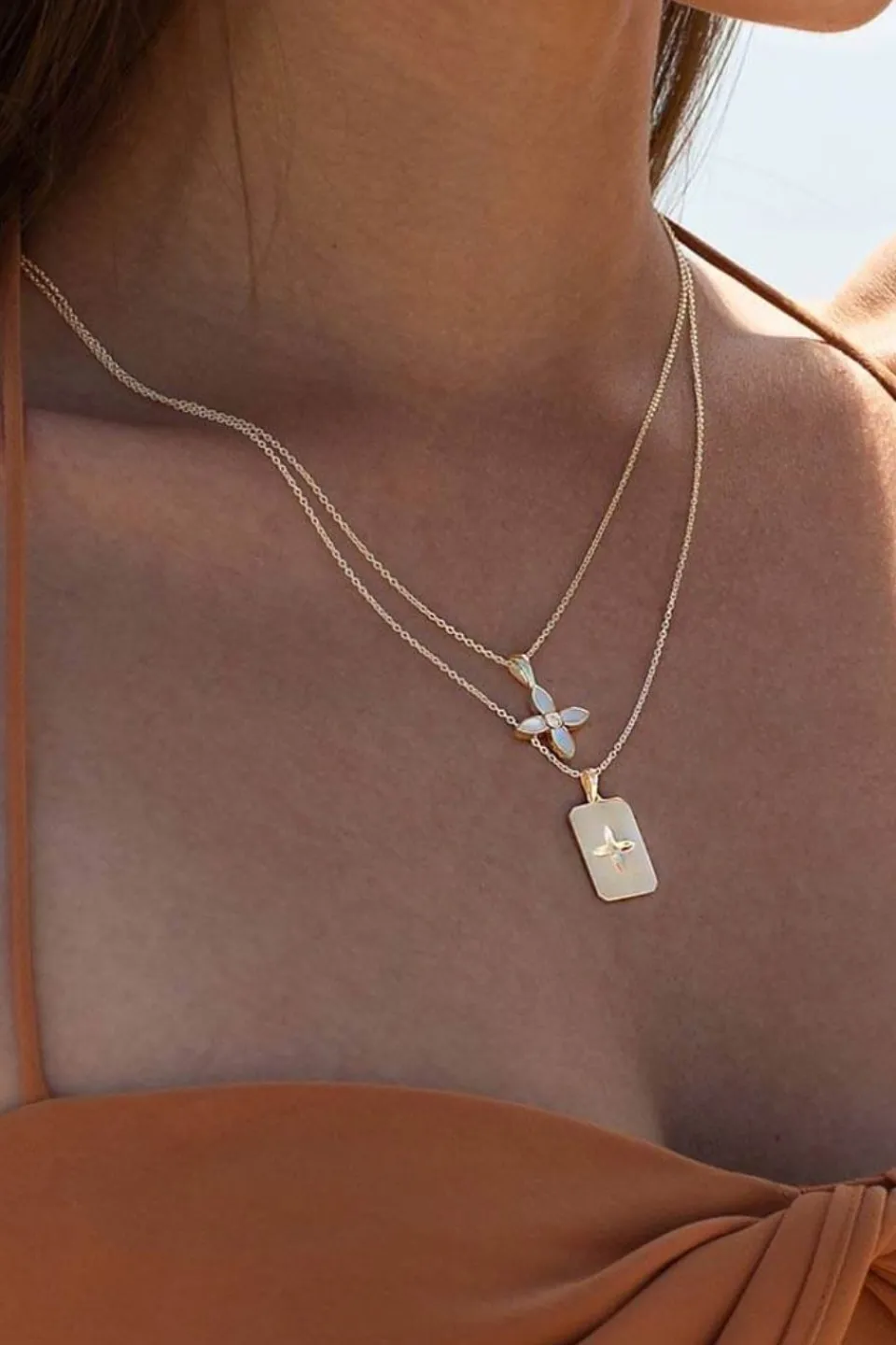 Murkani Clover Hanging 18k Gold Plated Rectangle EOL Necklace