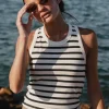 RE:UNION Label Cobble White Black Stripe Rib Cutaway Tank