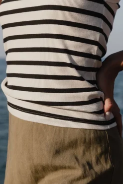 RE:UNION Label Cobble White Black Stripe Rib Cutaway Tank