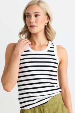 RE:UNION Label Cobble White Black Stripe Rib Cutaway Tank