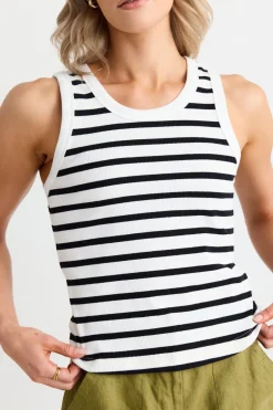 RE:UNION Label Cobble White Black Stripe Rib Cutaway Tank