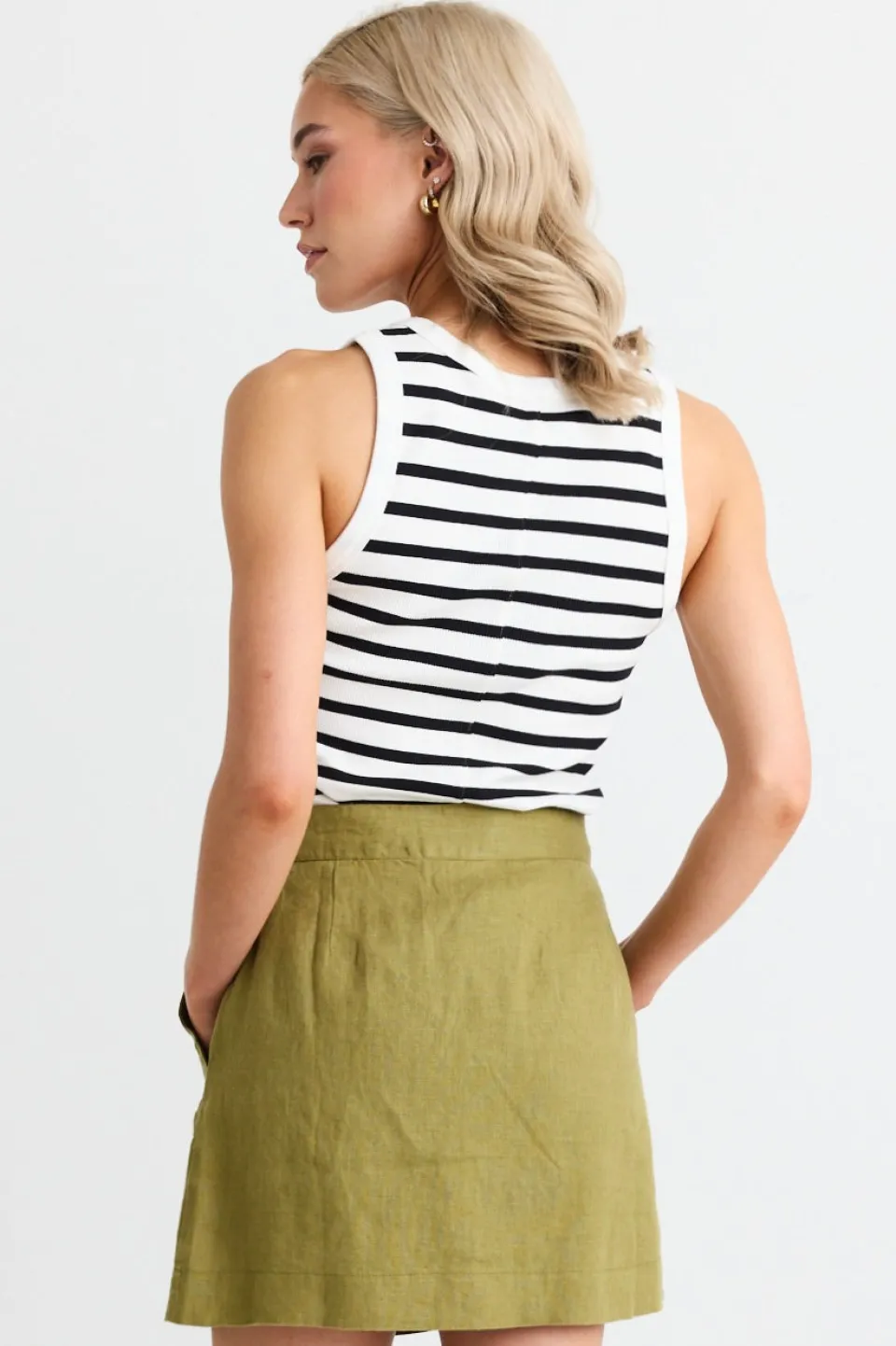 RE:UNION Label Cobble White Black Stripe Rib Cutaway Tank