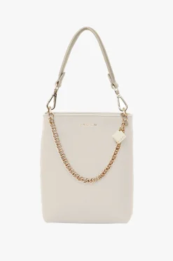 Saben Coco Alabaster Leather Bucket Bag with Gold Chain Detail