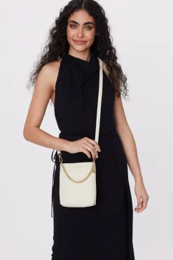 Saben Coco Alabaster Leather Bucket Bag with Gold Chain Detail