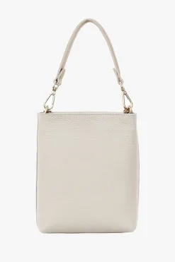 Saben Coco Alabaster Leather Bucket Bag with Gold Chain Detail