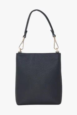 Saben Coco Black Leather Bucket Bag with Gold Chain Detailing