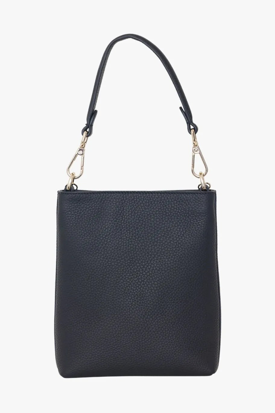 Saben Coco Black Leather Bucket Bag with Gold Chain Detailing