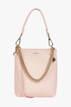 Saben Coco Blush Leather Bucket Bag with Gold Chain