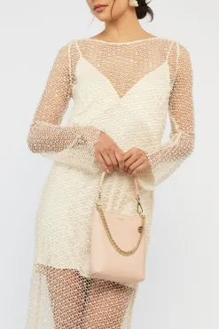 Saben Coco Blush Leather Bucket Bag with Gold Chain