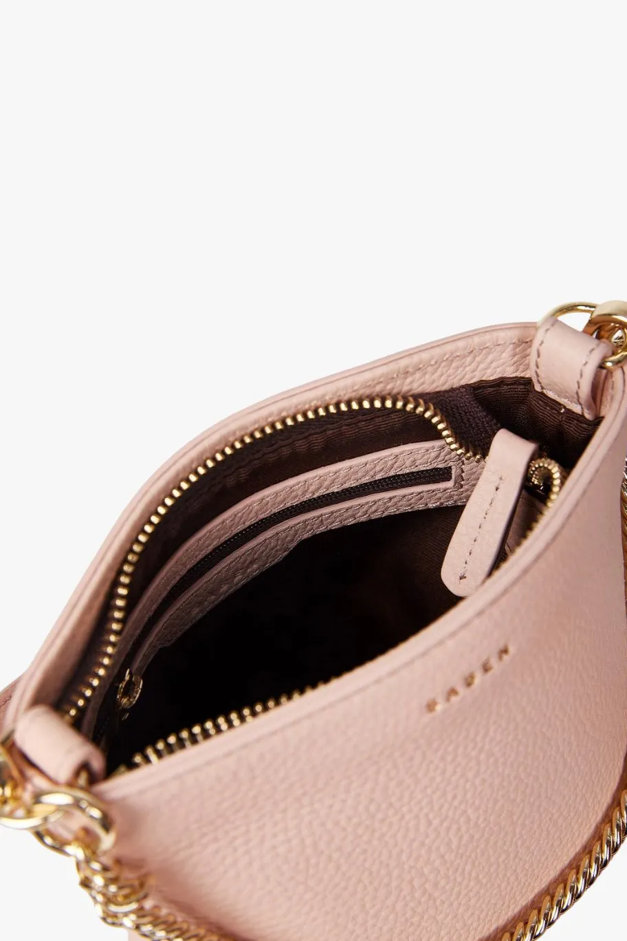 Saben Coco Blush Leather Bucket Bag with Gold Chain