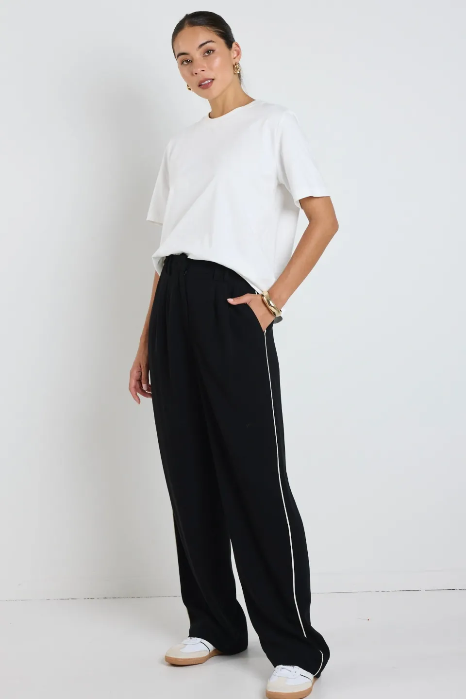 Among the Brave Collective Black Piped Trim Pants