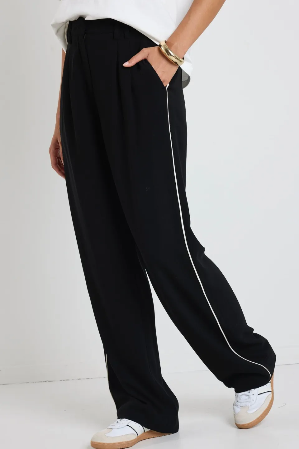Among the Brave Collective Black Piped Trim Pants