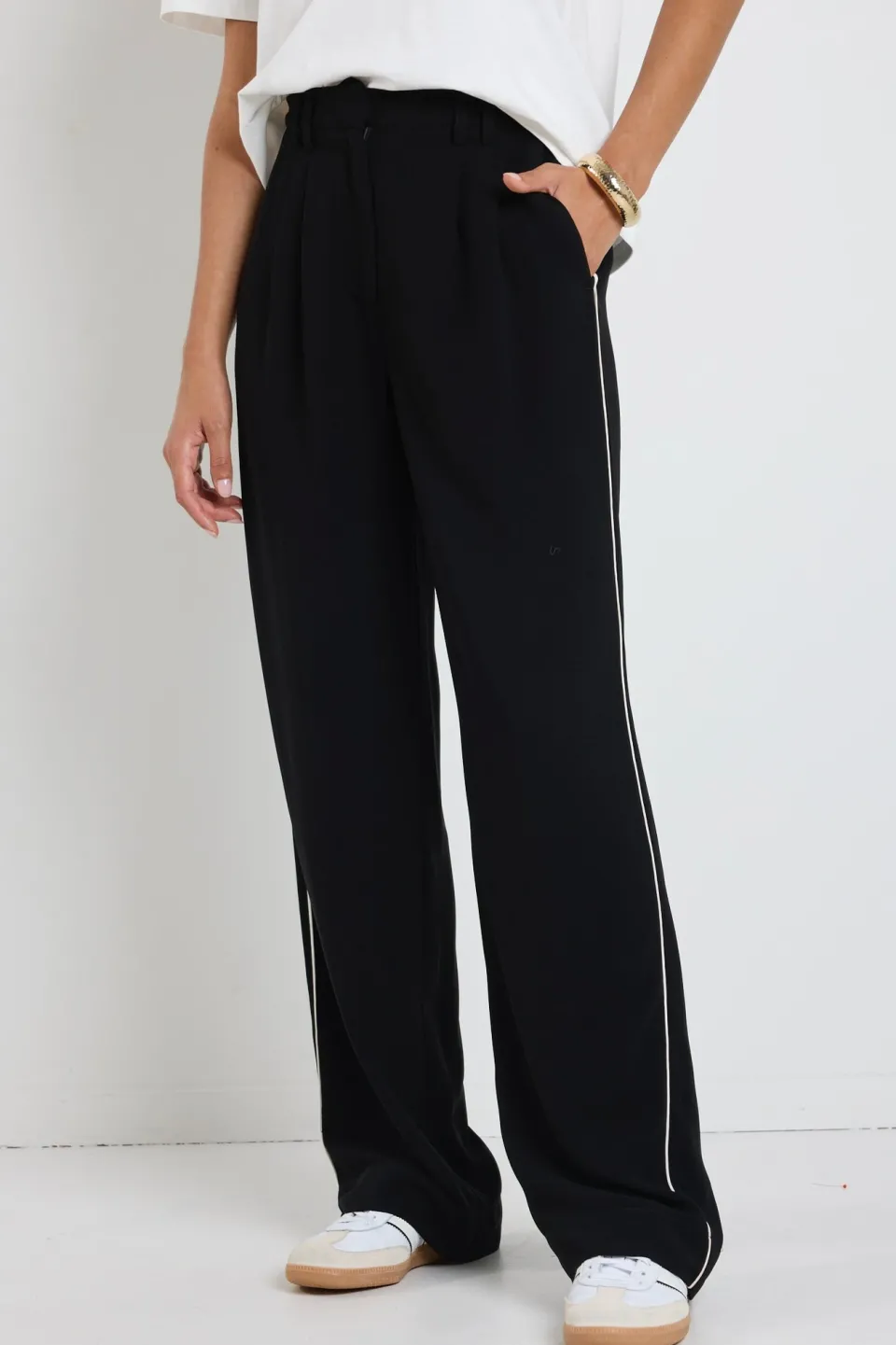 Among the Brave Collective Black Piped Trim Pants