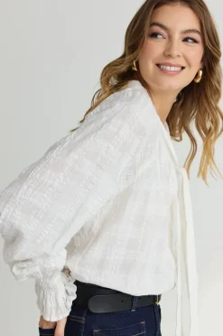 Ivy + Jack Compassion Ivory Texture Tie Front Blouse