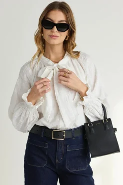 Ivy + Jack Compassion Ivory Texture Tie Front Blouse