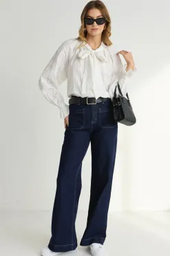 Ivy + Jack Compassion Ivory Texture Tie Front Blouse