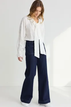 Ivy + Jack Compassion Ivory Texture Tie Front Blouse