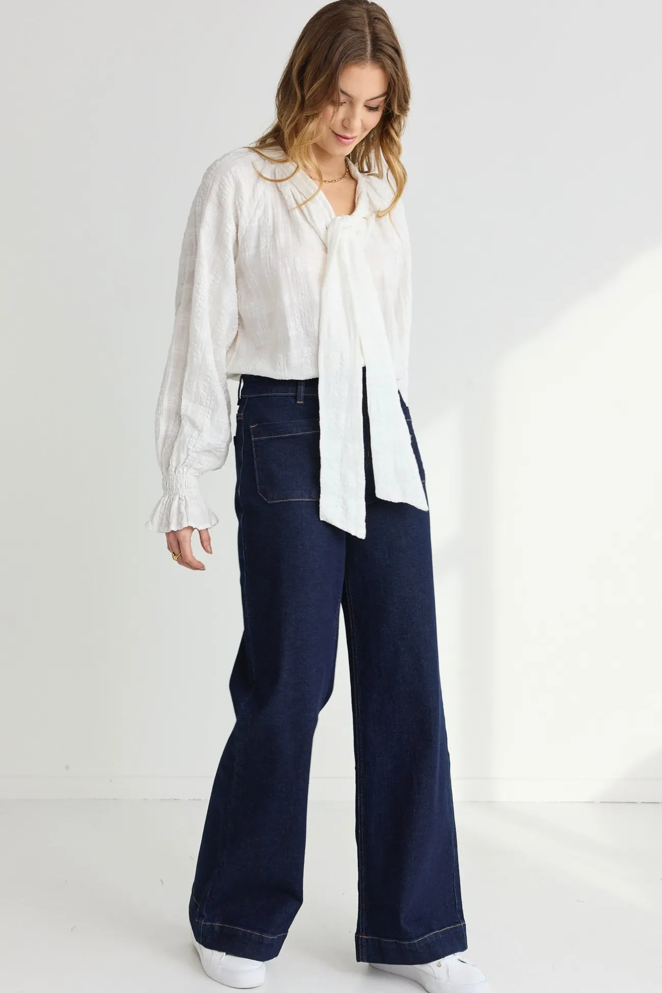 Ivy + Jack Compassion Ivory Texture Tie Front Blouse