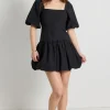 Love Lulu Composure Black Puff Short Sleeve Bubble Mini Dress