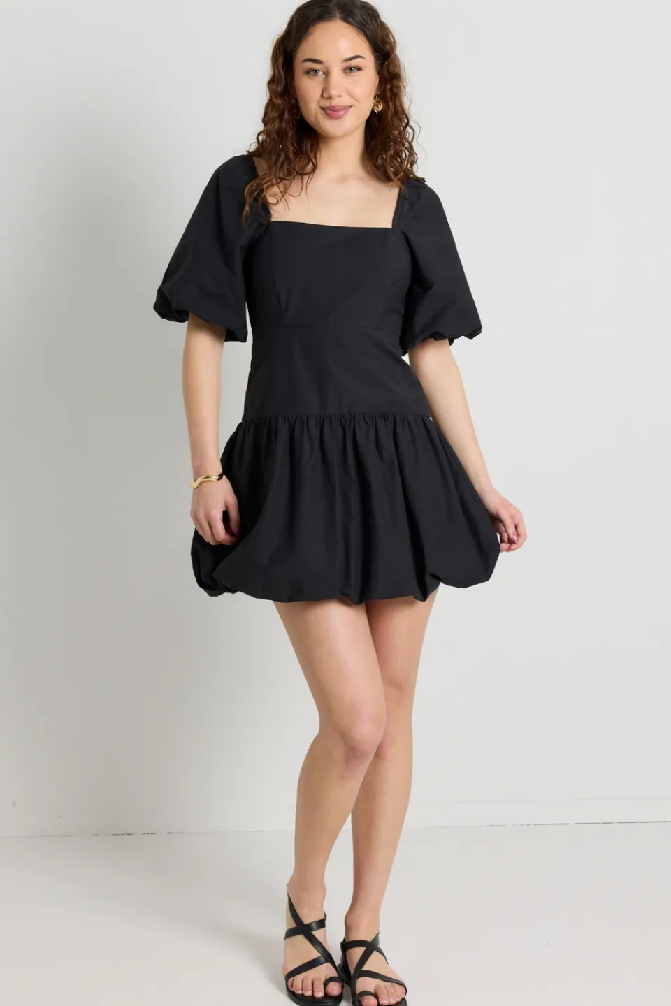 Love Lulu Composure Black Puff Short Sleeve Bubble Mini Dress
