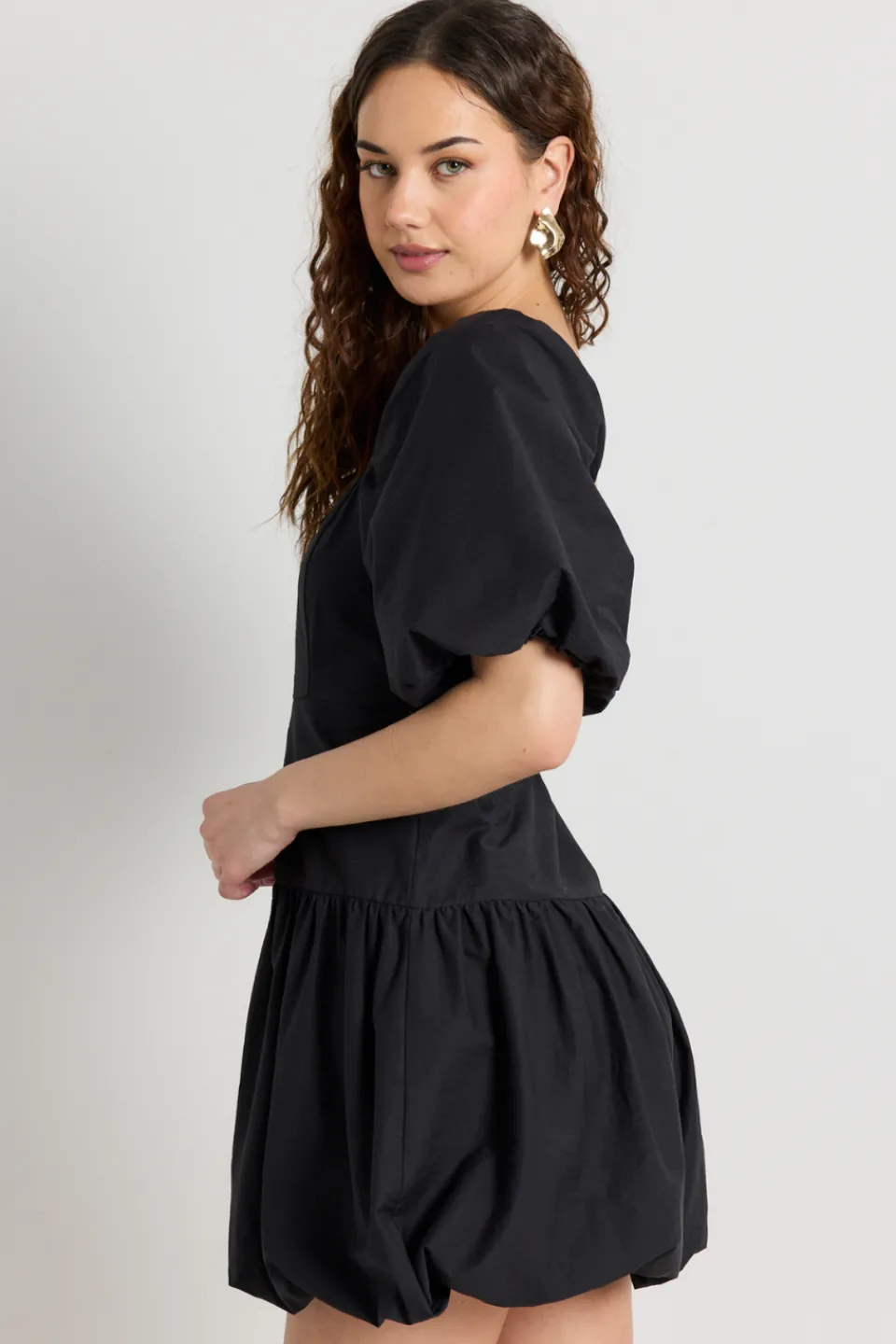 Love Lulu Composure Black Puff Short Sleeve Bubble Mini Dress