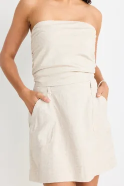 Love Lulu Conceptual Natural Linen Blend Strapless Top