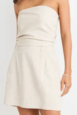 Love Lulu Conceptual Natural Linen Blend Strapless Top